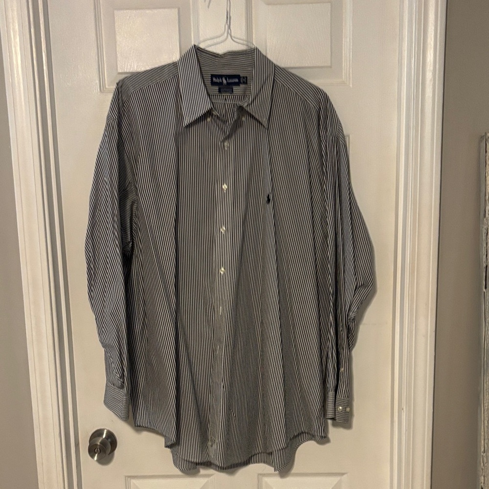 Polo by Ralph Lauren Men's Dark Striped Dress Shirt. Size 18 34/35. Yarmouth.